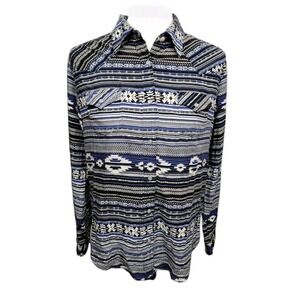 Wrangler Womens Western Pearl Snap Shirt Aztec Blue White Cowgirl Yellowstone